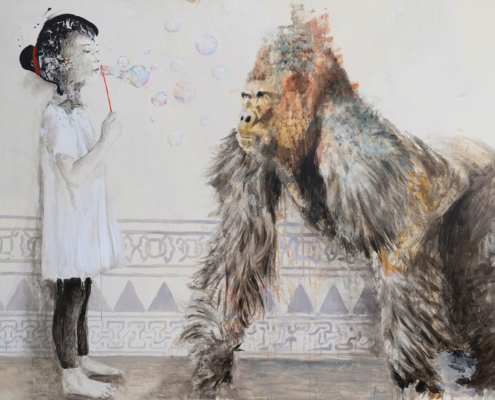 alessandro_little_girl_playng_with_gorilla_con_gorilla_125x170-cm_tecnica-mista-su-tavola_2019_web
